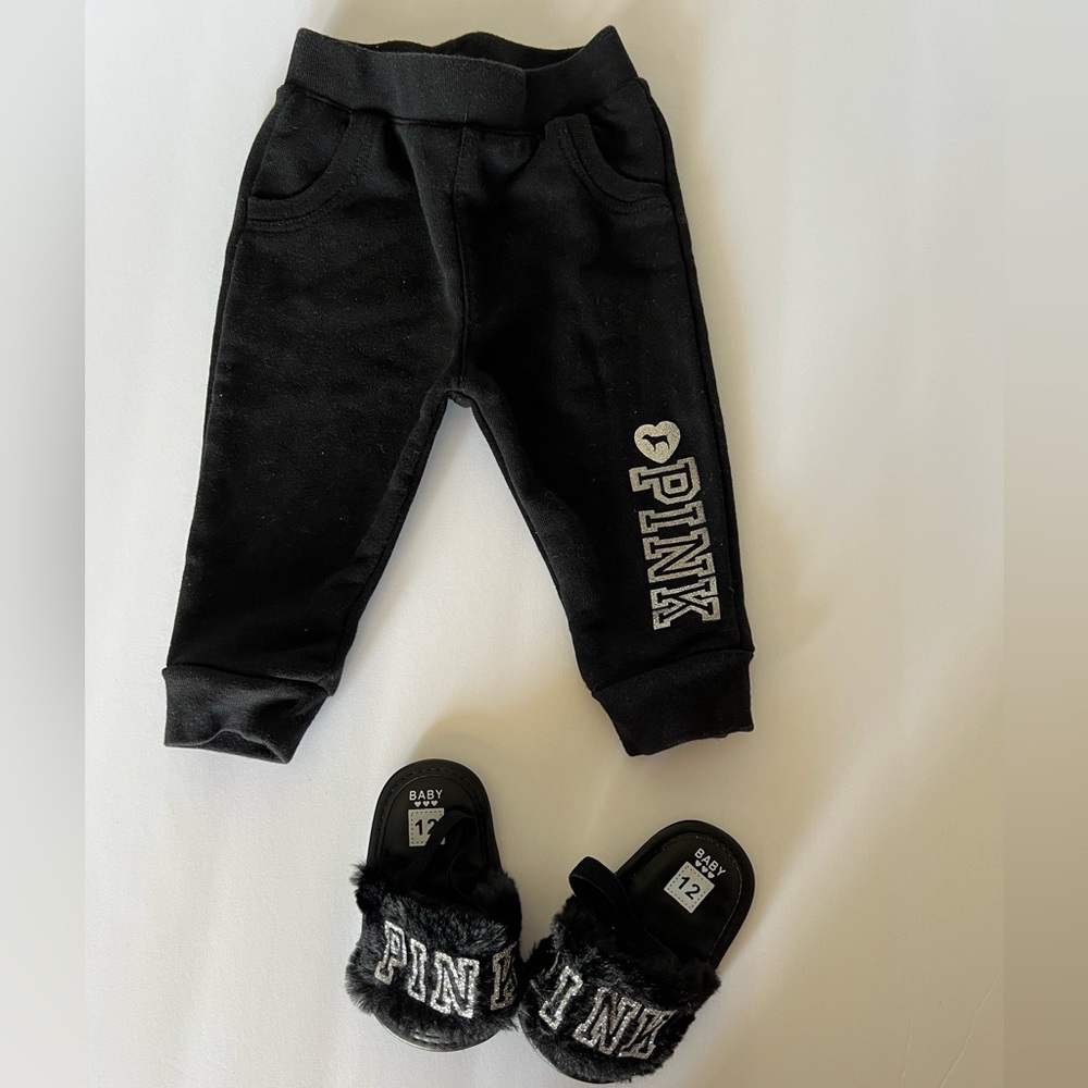 Used custom-made infant girl PINK sweatpants  and matching sandals size:9m